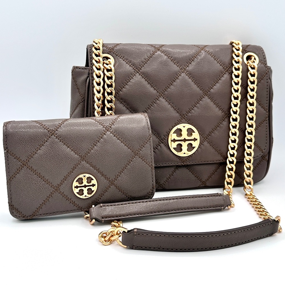 Tory Burch Willa Bag Convertible Volcanic Stone Bag Handbag w/ Matching WALLET